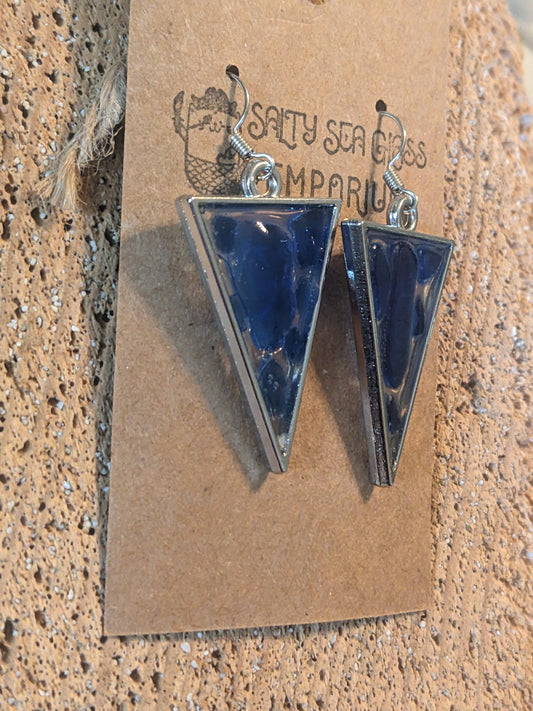 Blue Sea Glass Triangle Earrings