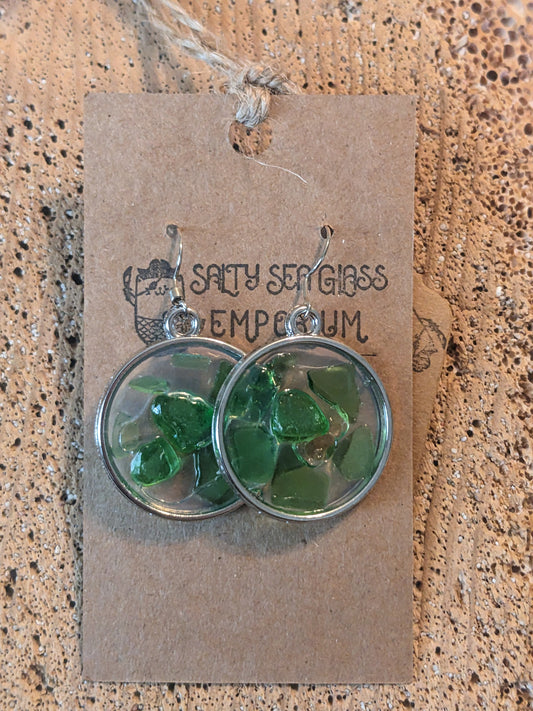 Green Sea Glass in Round Earrings