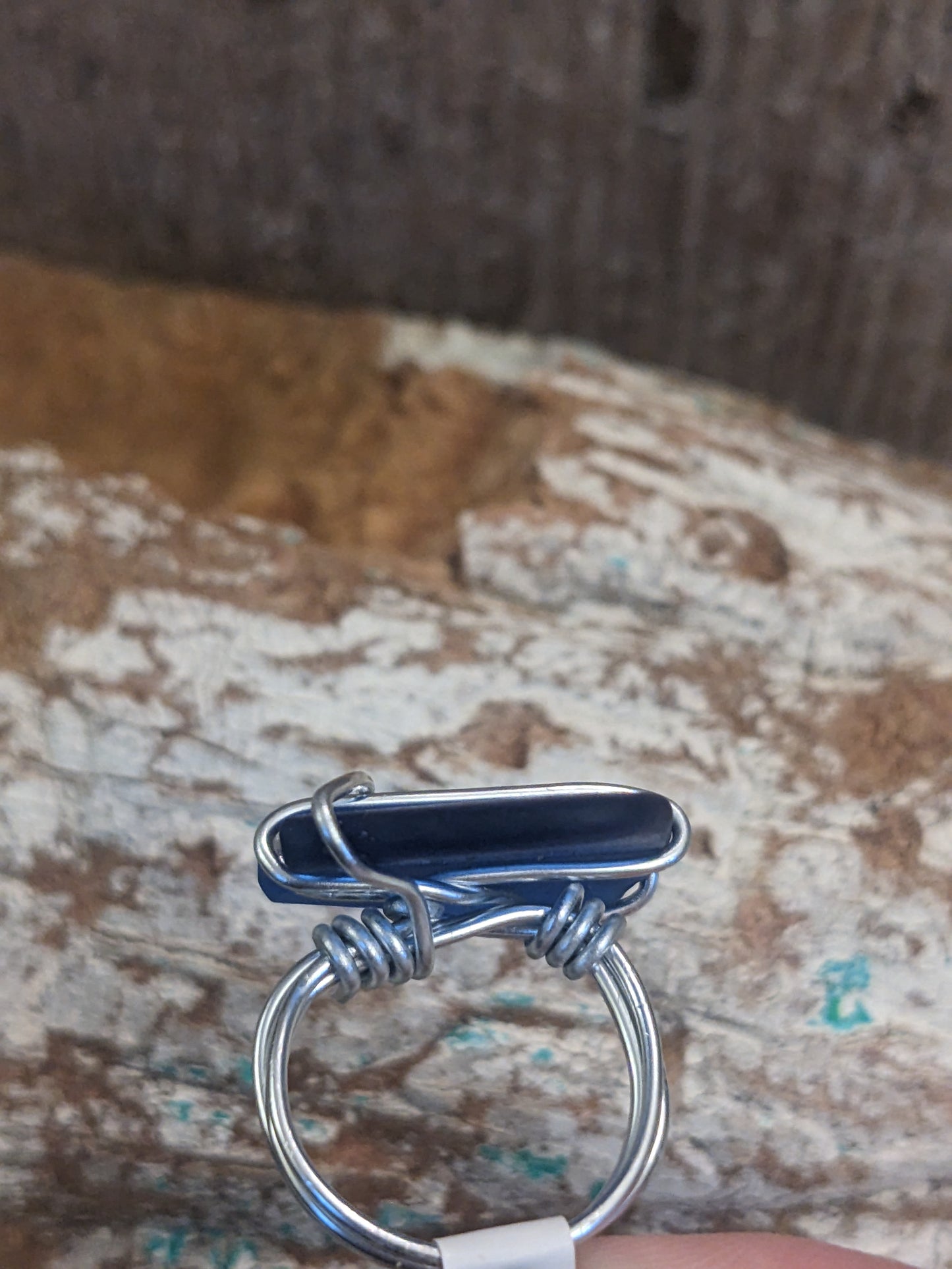 Deep Blue Sea Glass Ring Size 7