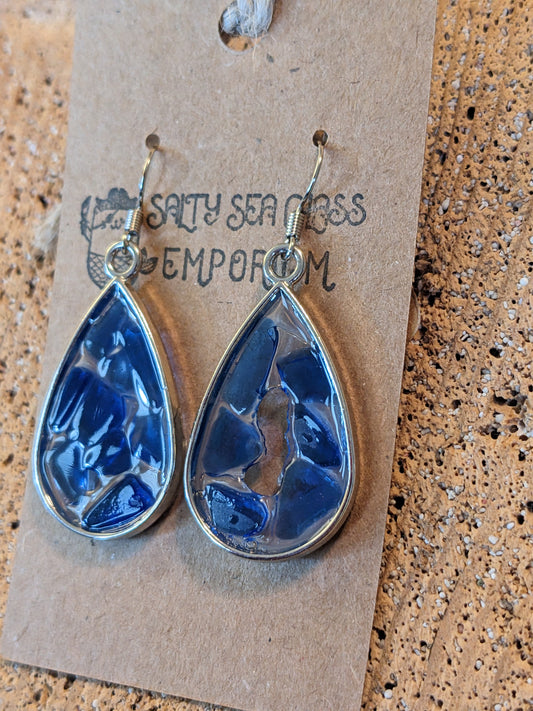 Blue Sea Glass Set in Teardrop Earrings