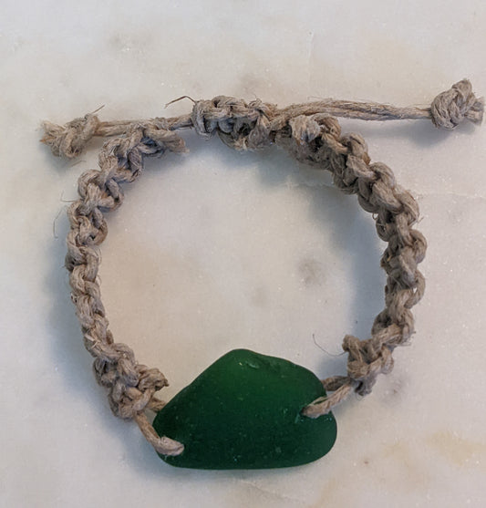 Hemp Bracelet with Deep Green Sea Glass